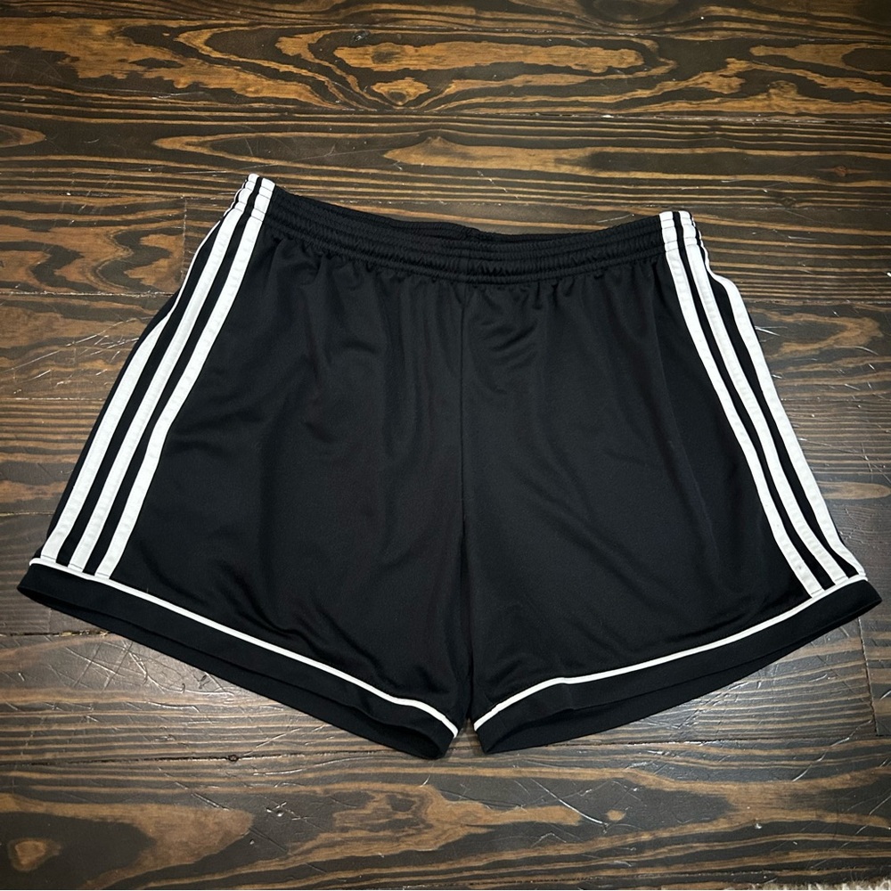 Adidas Black and White Athletic Shorts with Signature Stripes